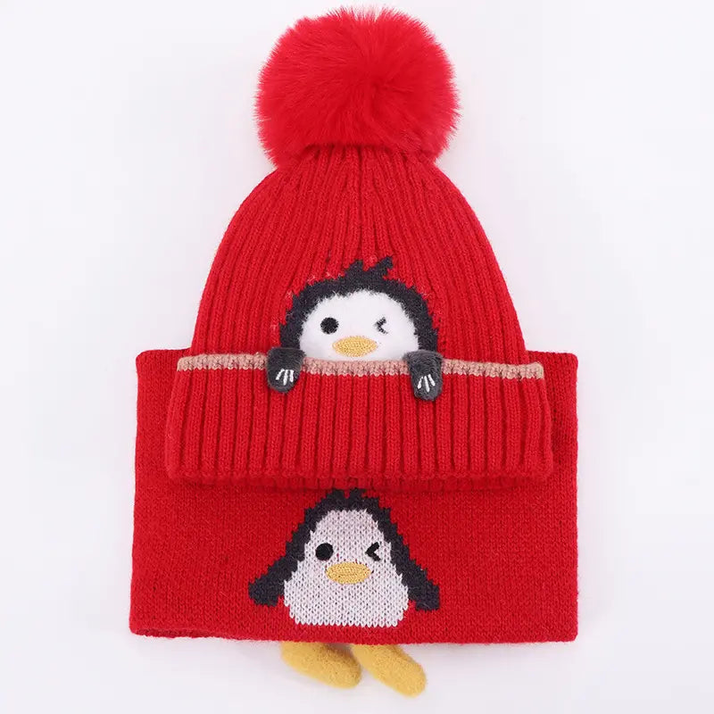 【Potrivit pentru 1-3 ani】Set pălărie și eșarfă pentru copii pinguin