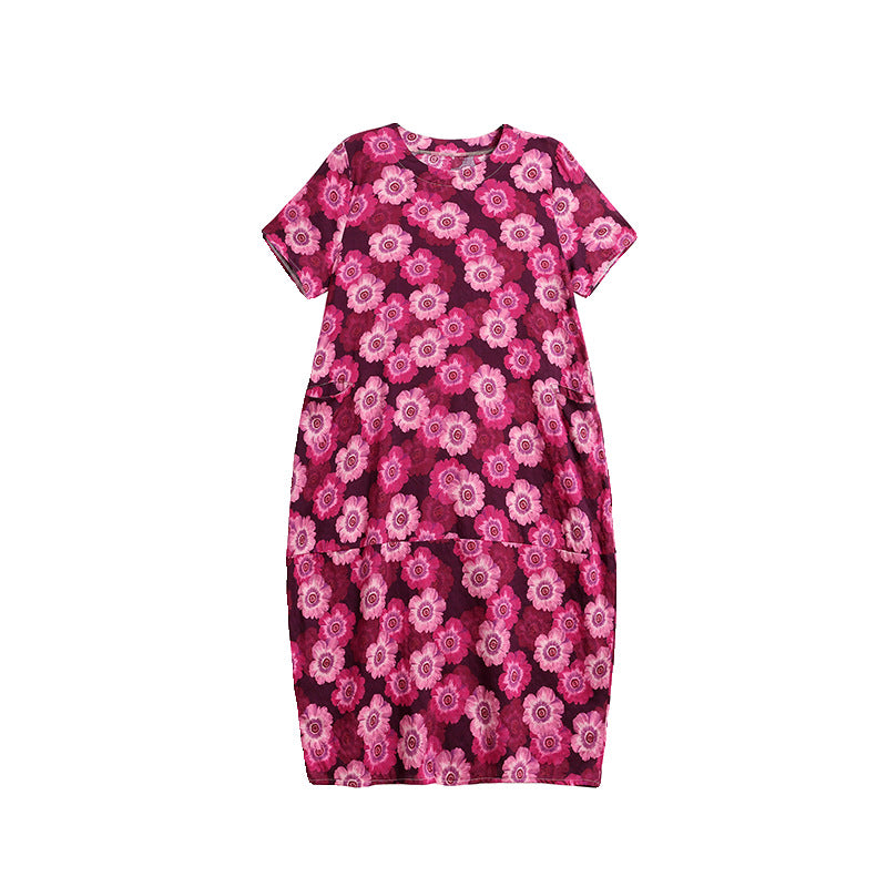 XL-5XL 2024 Rochie florală de vară din bumbac și in, fustă la modă din in și ramie