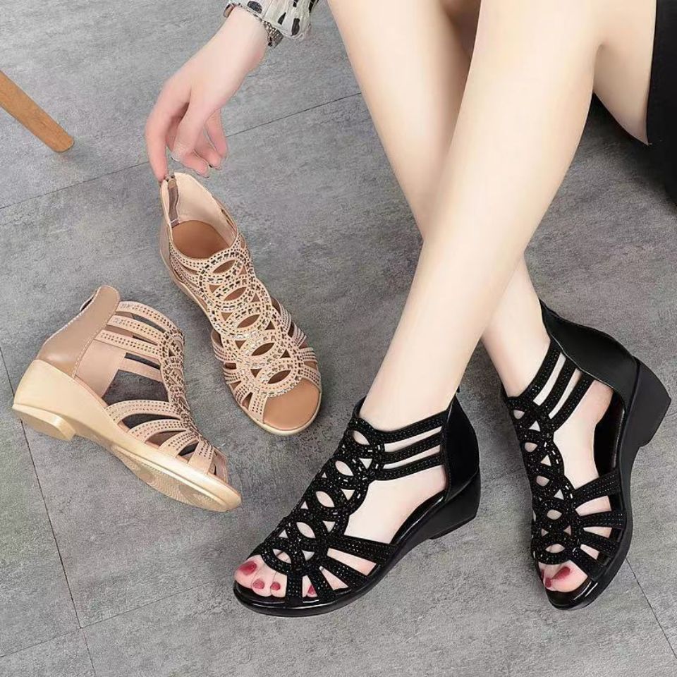 women's crystal wedge sandals comfortable high heels