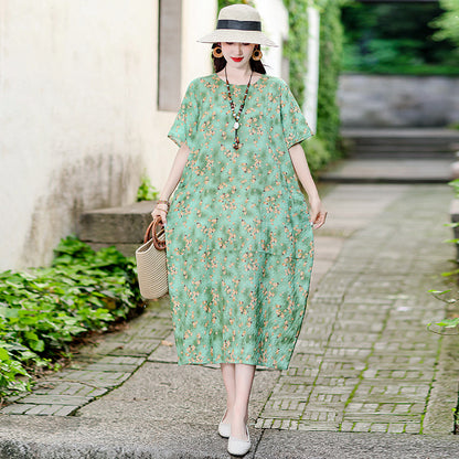 XL-5XL 2024 Rochie florală de vară din bumbac și in, fustă la modă din in și ramie