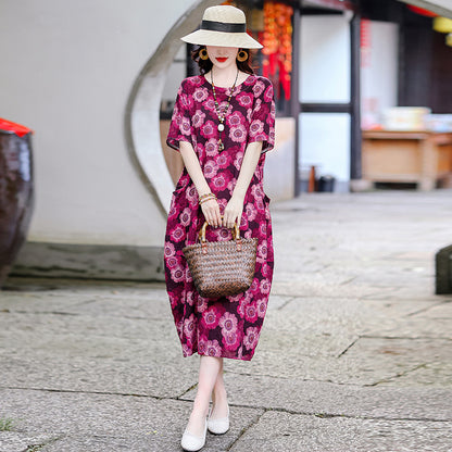 XL-5XL 2024 Rochie florală de vară din bumbac și in, fustă la modă din in și ramie