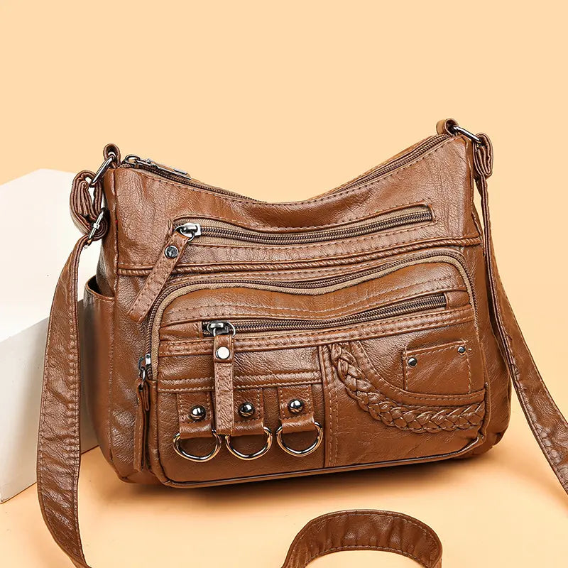 【Cumpără 1 primești 1 gratis】2024 Noua geantă Crossbody Geanta de umăr pentru mama, din piele moale spălată Geantă versatilă pentru femei