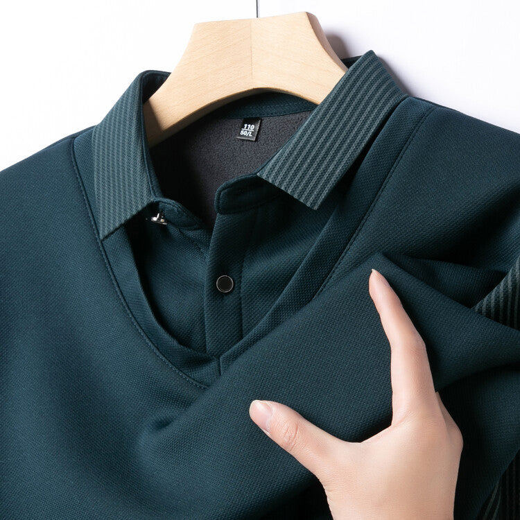 👔【Promoție de sfârșit de an】Pulover fals din două piese pentru bărbați din chenille, cu catifea și îngroșare pentru a menține căldura